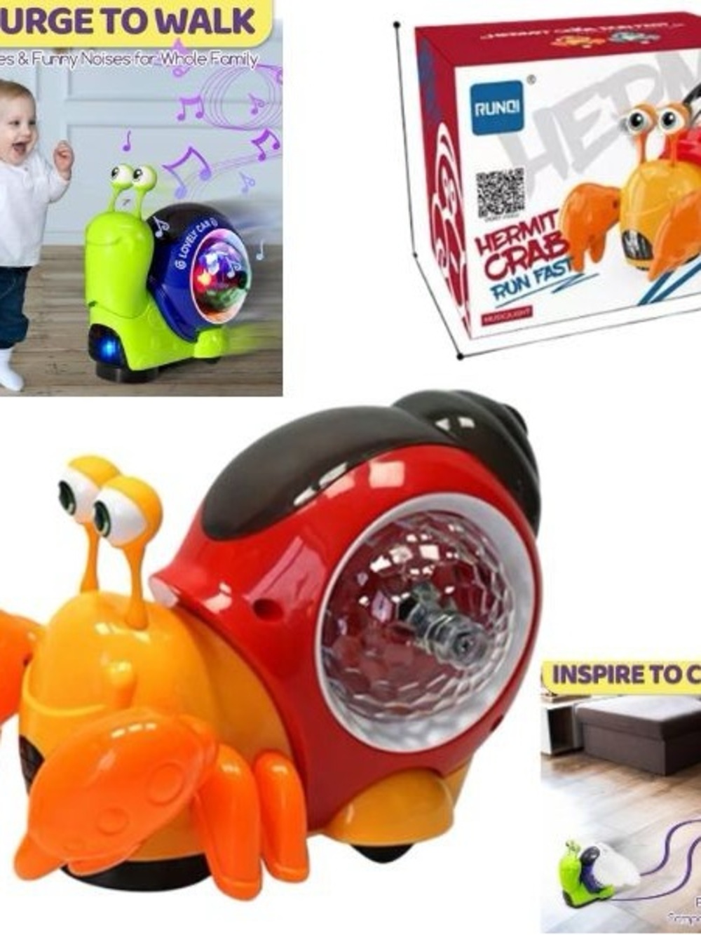 Kids Hermit Crab Light-Up Walking Toy - Orange & Red